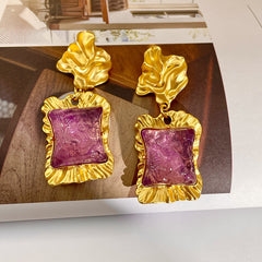 Irregular Purple Square Glass Crystal Vintage Earrings