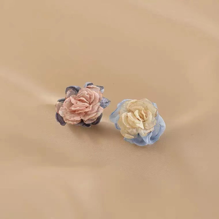 Flaxmaker Fabric Flower Contrast Color Earrings