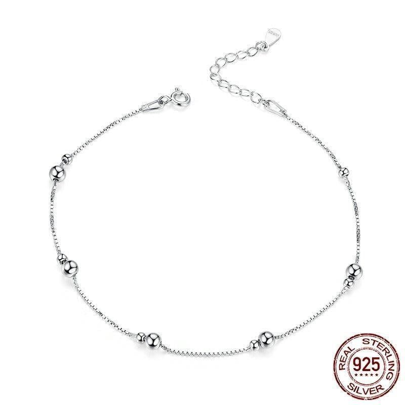 925 Sterling Silver Anklet Round Beads