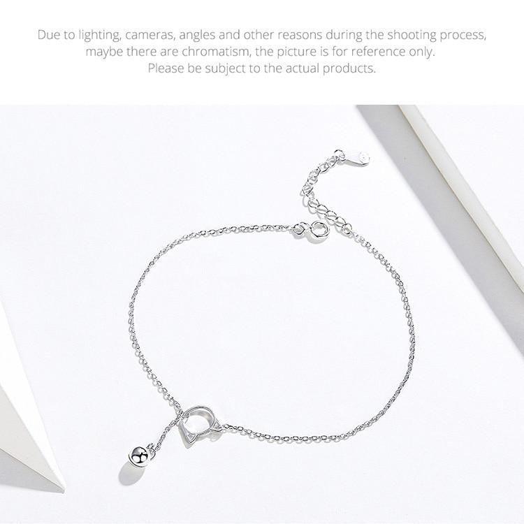 925 Sterling Silver Anklets Ball and Cat