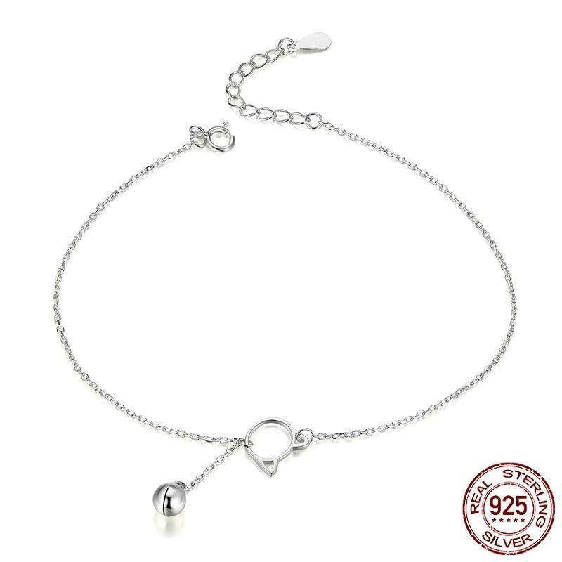 925 Sterling Silver Anklets Ball and Cat