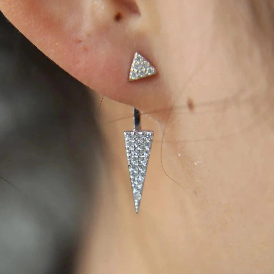 925 Sterling Silver Bling Triangle Earrings