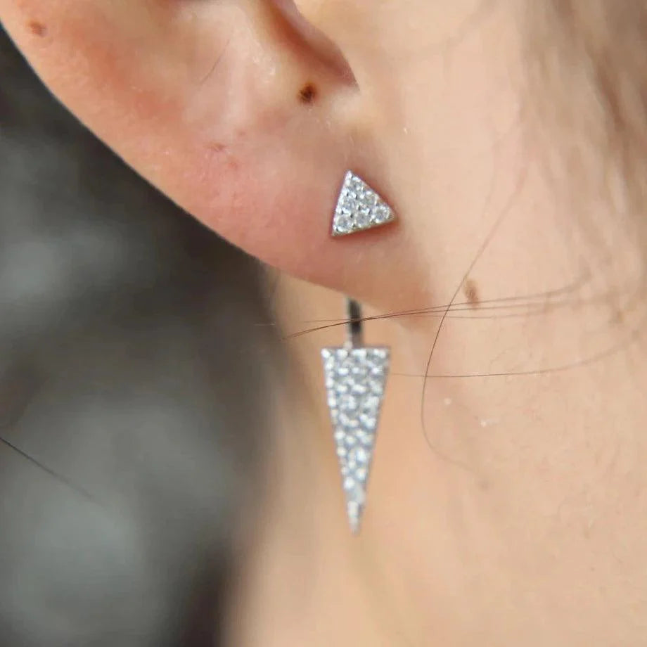 925 Sterling Silver Bling Triangle Earrings