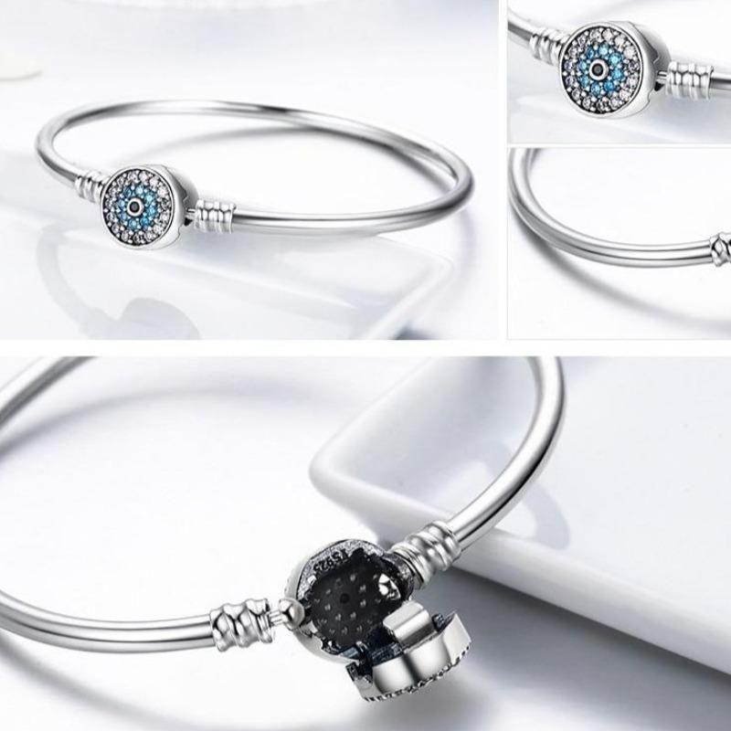 925 Sterling Silver Blue Eyes Clear Heart Bangle & Bracelet