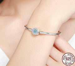 925 Sterling Silver Blue Eyes Clear Heart Bangle & Bracelet