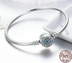 925 Sterling Silver Blue Eyes Clear Heart Bangle & Bracelet