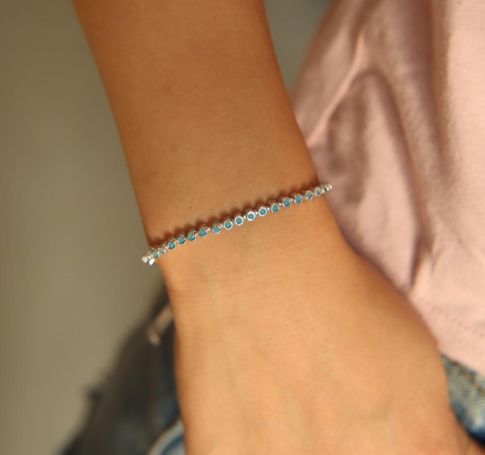 925 Sterling Silver Blue Turquoises Bezel Bracelets