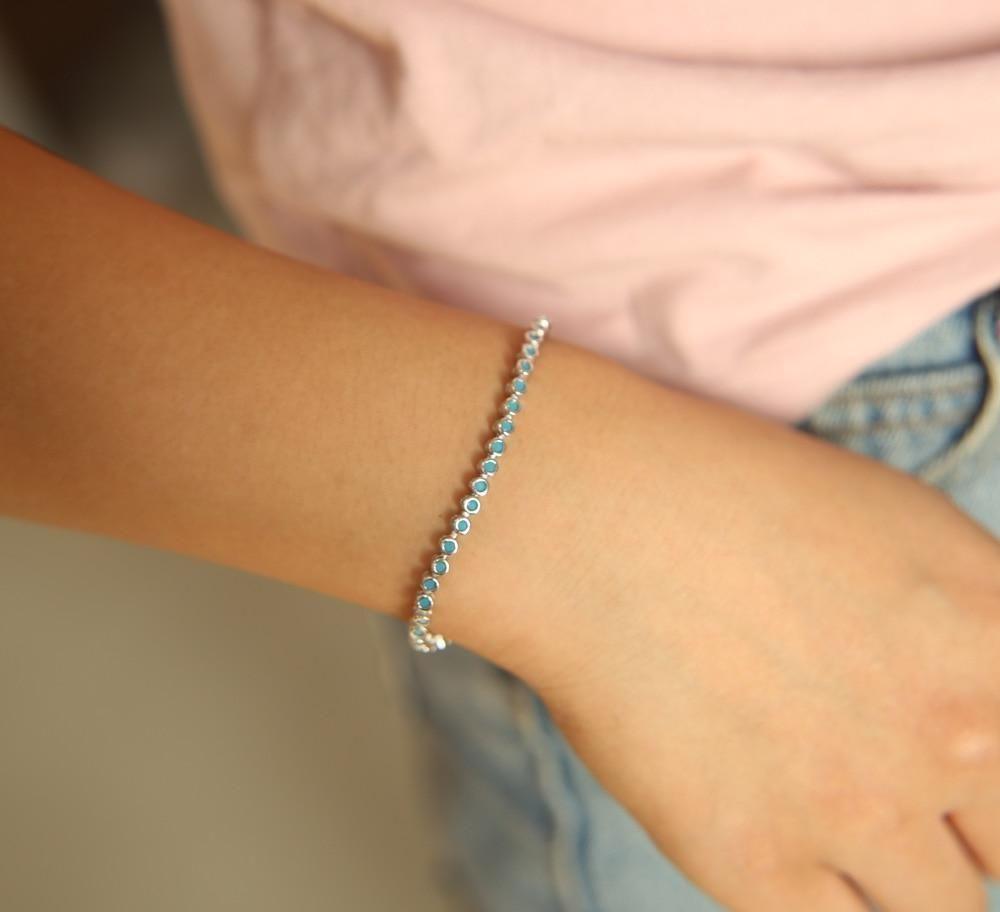 925 Sterling Silver Blue Turquoises Bezel Bracelets