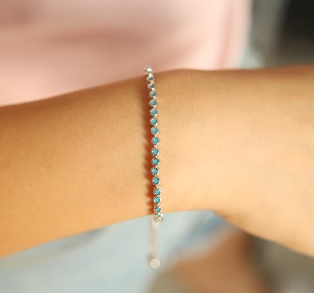 925 Sterling Silver Blue Turquoises Bezel Bracelets