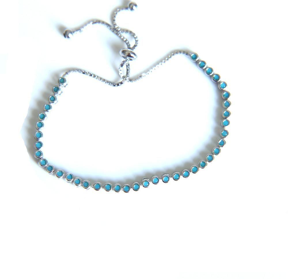 925 Sterling Silver Blue Turquoises Bezel Bracelets