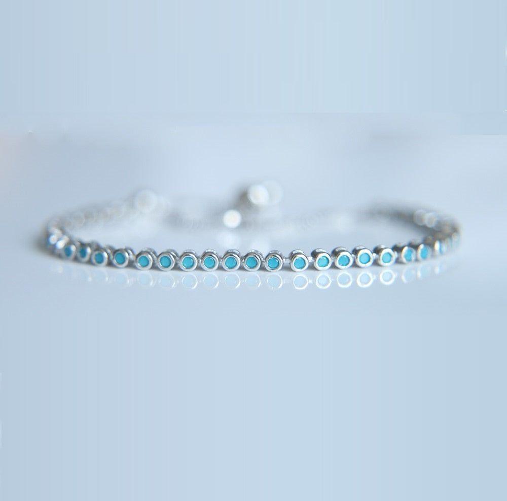 925 Sterling Silver Blue Turquoises Bezel Bracelets