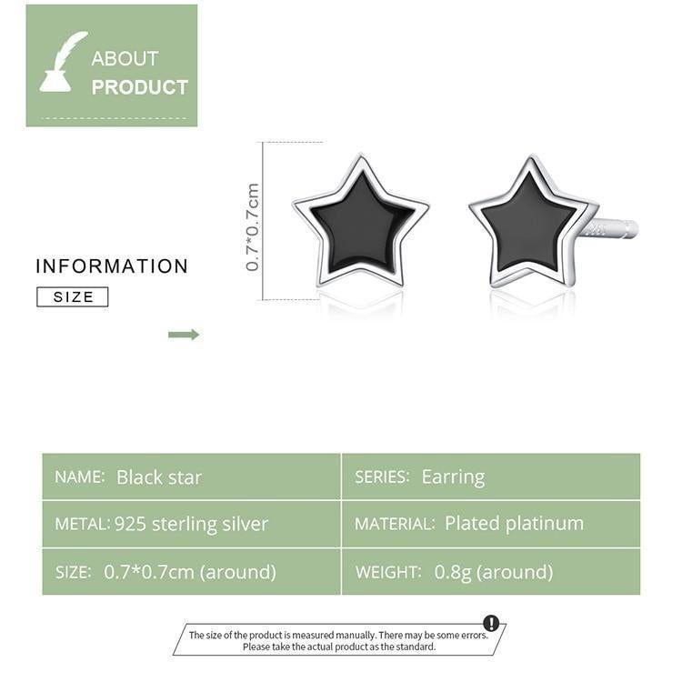 925 Sterling Silver Earrings Black Mini Star