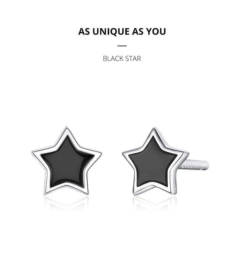 925 Sterling Silver Earrings Black Mini Star