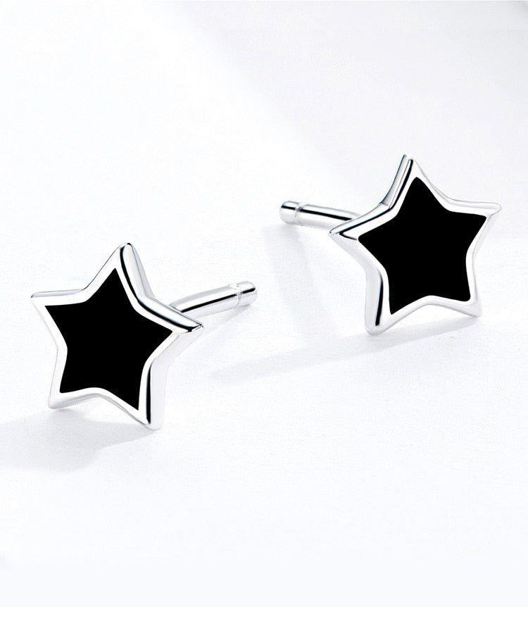 925 Sterling Silver Earrings Black Mini Star