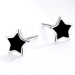 925 Sterling Silver Earrings Black Mini Star