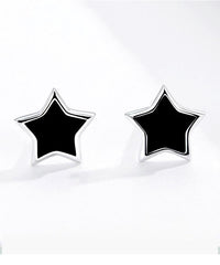 925 Sterling Silver Earrings Black Mini Star