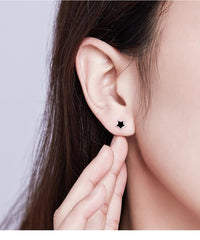 925 Sterling Silver Earrings Black Mini Star