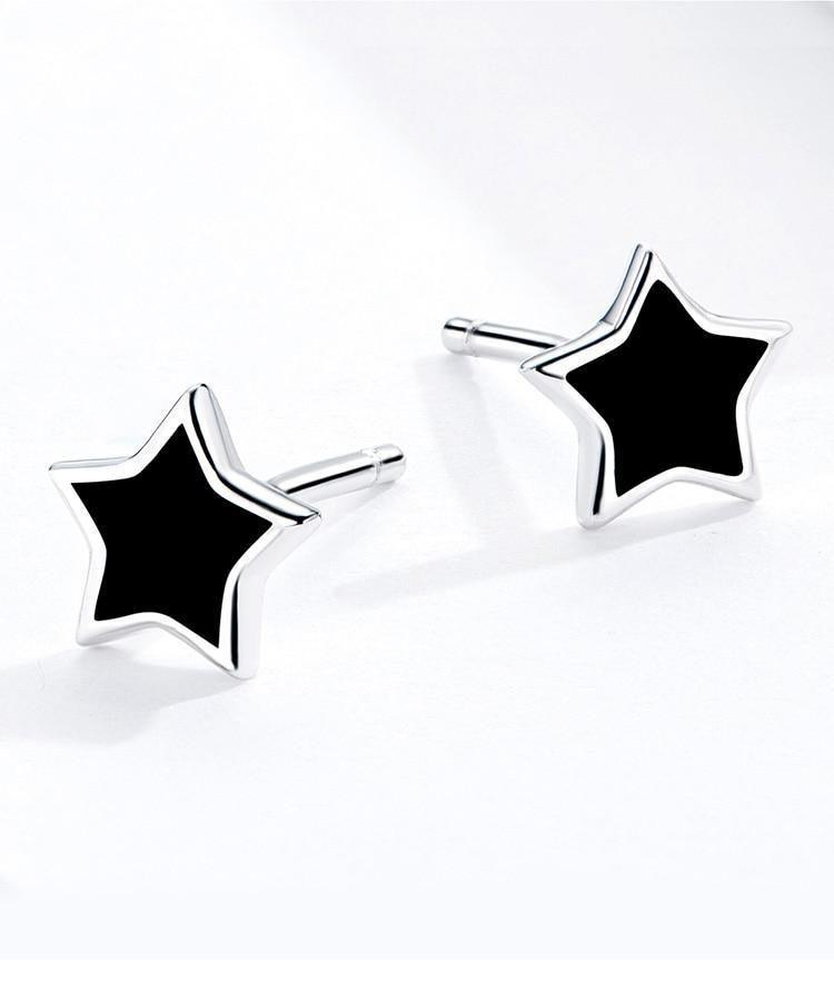 925 Sterling Silver Earrings Black Mini Star