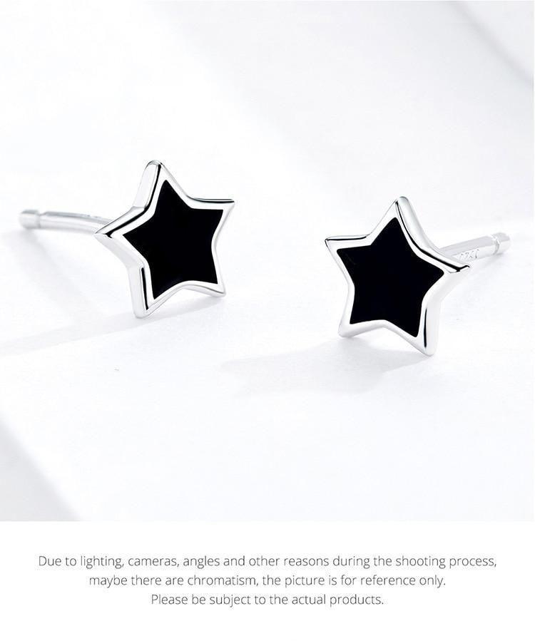 925 Sterling Silver Earrings Black Mini Star