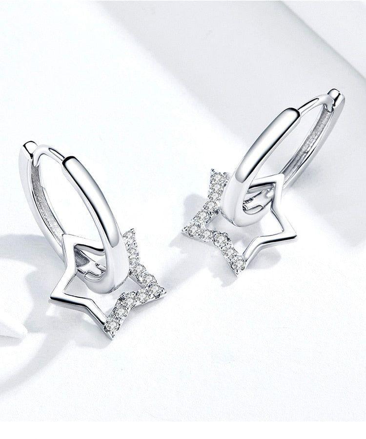 925 Sterling Silver  Earrings Clear Star