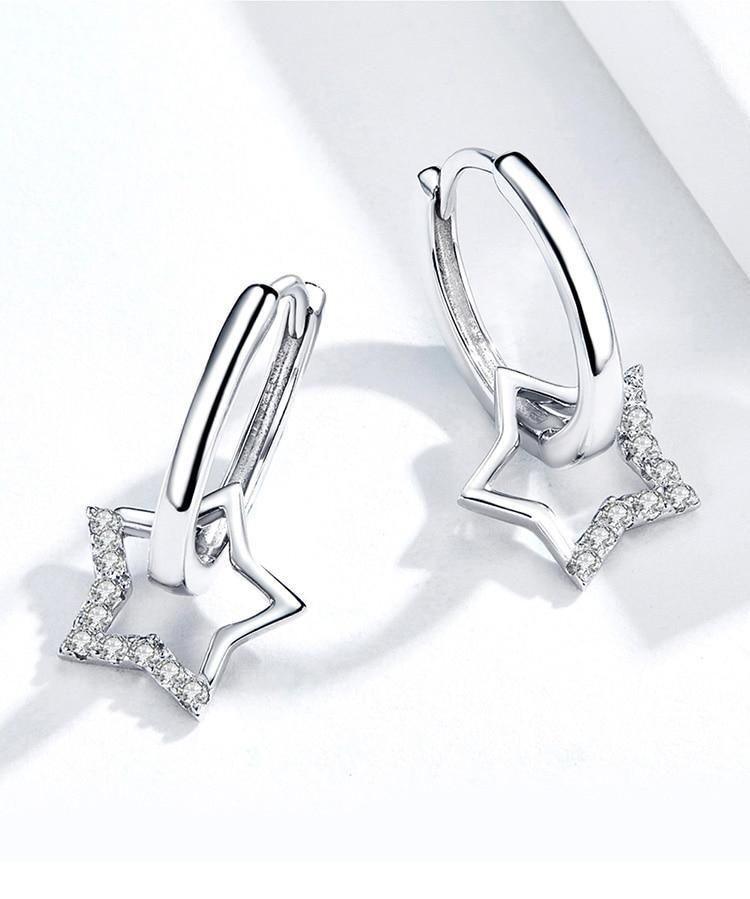 925 Sterling Silver  Earrings Clear Star