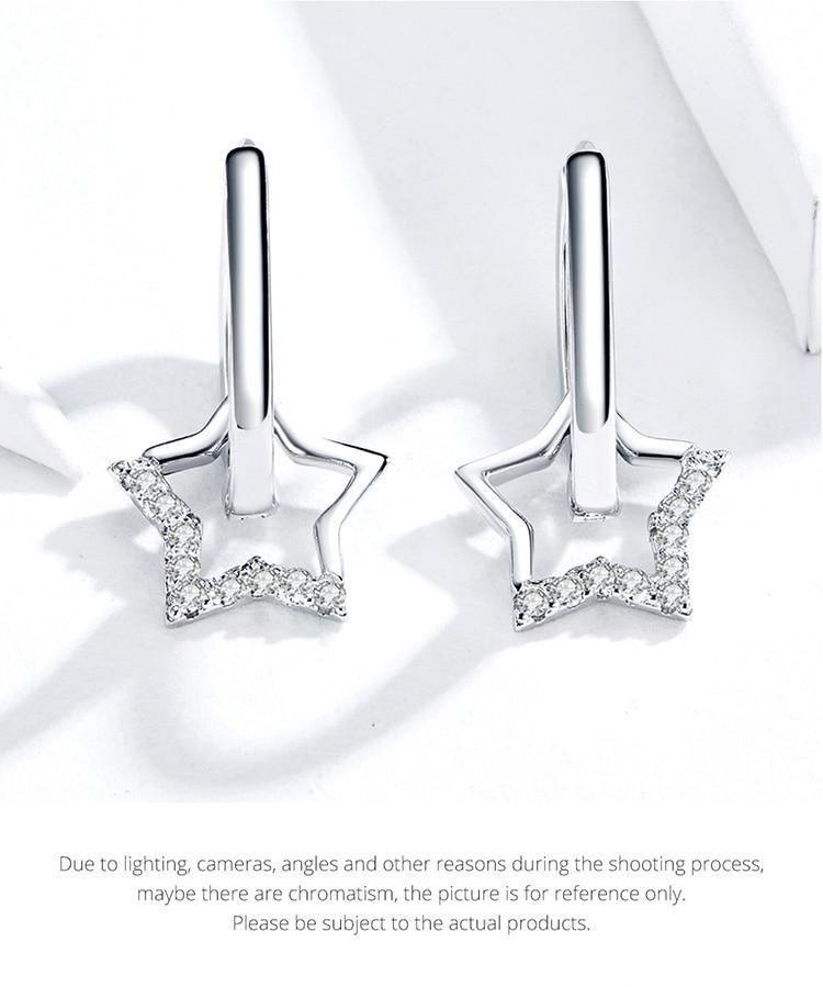 925 Sterling Silver  Earrings Clear Star