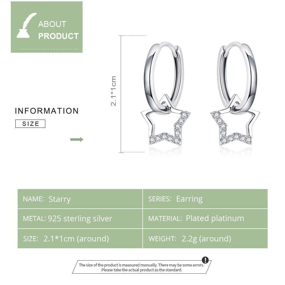 925 Sterling Silver  Earrings Clear Star