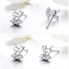 925 Sterling Silver Earrings Crystal Cat