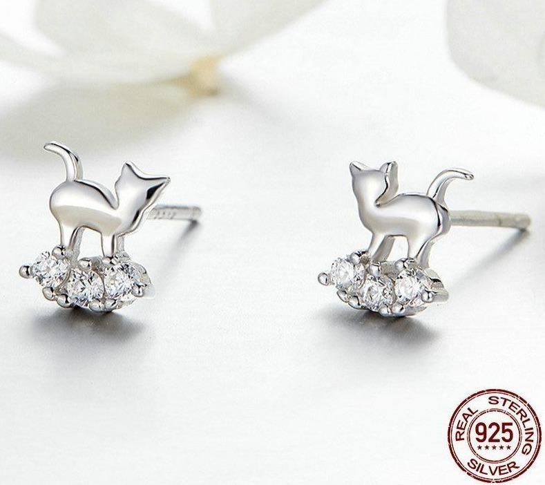 925 Sterling Silver Earrings Crystal Cat