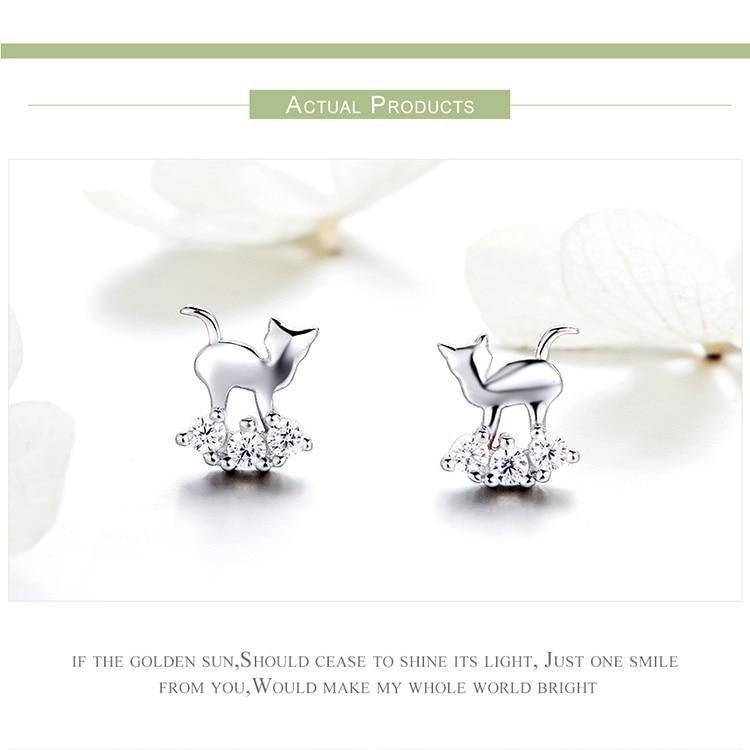 925 Sterling Silver Earrings Crystal Cat