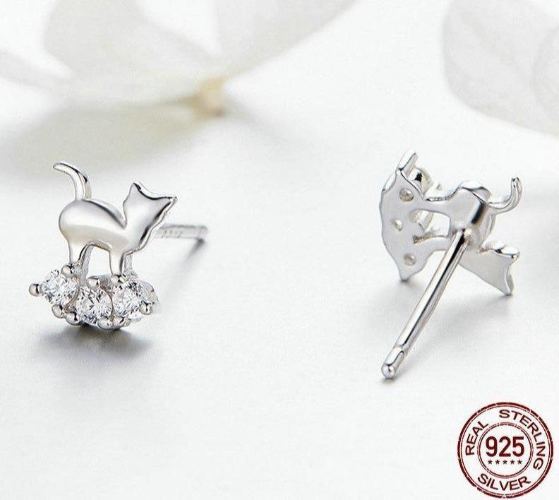 925 Sterling Silver Earrings Crystal Cat