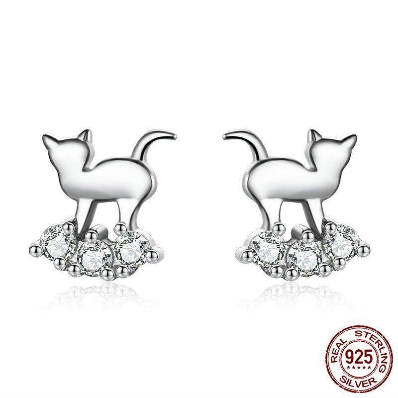 925 Sterling Silver Earrings Crystal Cat