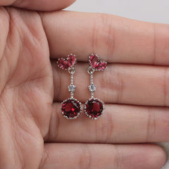 925 Sterling Silver Earrings Crystal Heart Red Blue Stone