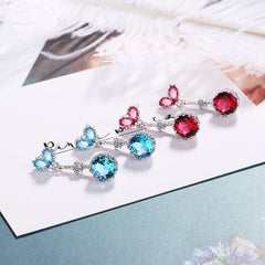 925 Sterling Silver Earrings Crystal Heart Red Blue Stone