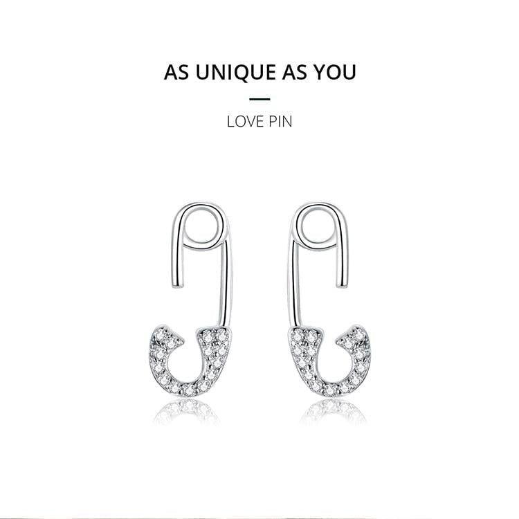 925 Sterling Silver Earrings Love Pin