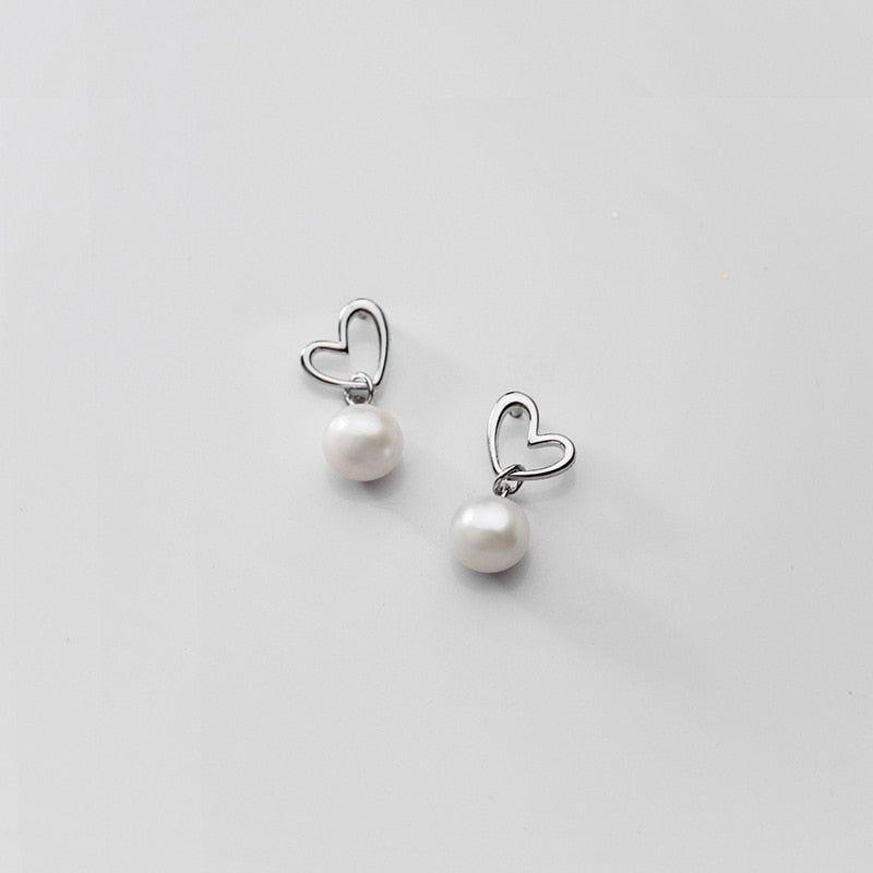 925 Sterling Silver Earrings Sweet Heart Baroque Natural Pearl