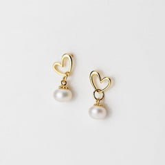 925 Sterling Silver Earrings Sweet Heart Baroque Natural Pearl