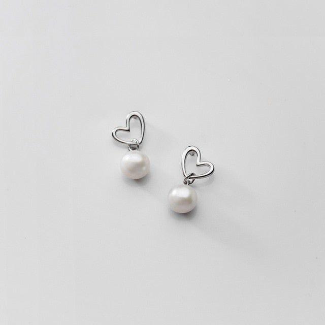 925 Sterling Silver Earrings Sweet Heart Baroque Natural Pearl