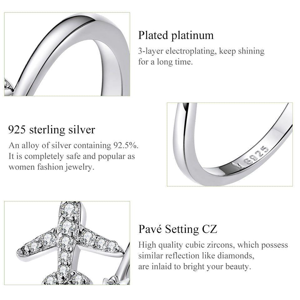 925 Sterling Silver Finger Rings Flying Plane