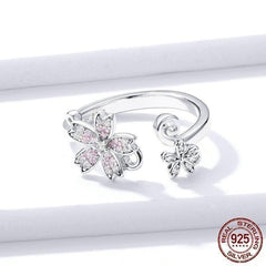 925 Sterling Silver Finger Rings Sakura Flower