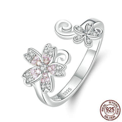 925 Sterling Silver Finger Rings Sakura Flower