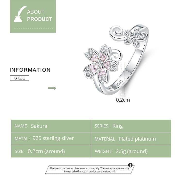 925 Sterling Silver Finger Rings Sakura Flower