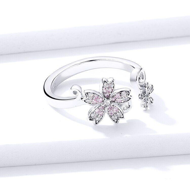 925 Sterling Silver Finger Rings Sakura Flower