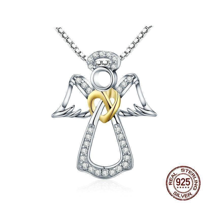 925 Sterling Silver Guardian Angel Heart Pendant Necklace