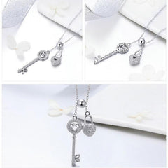 925 Sterling Silver Key of Heart Lock Pendant Necklace