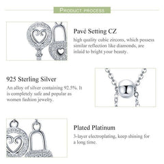 925 Sterling Silver Key of Heart Lock Pendant Necklace