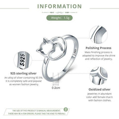 925 Sterling Silver Little Cat & Heart Finger Ring