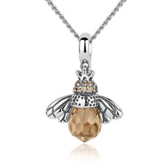 925 Sterling Silver Lovely Orange Bee Pendants Necklace