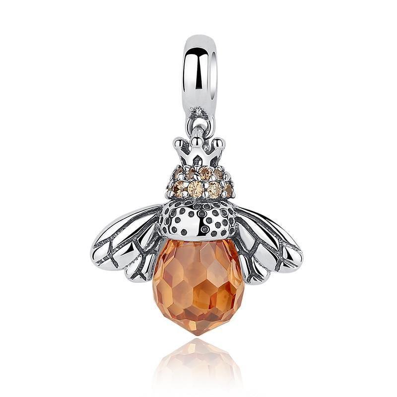 925 Sterling Silver Lovely Orange Bee Pendants Necklace