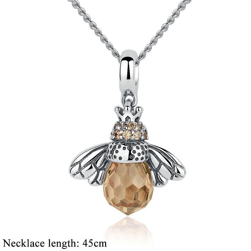 925 Sterling Silver Lovely Orange Bee Pendants Necklace